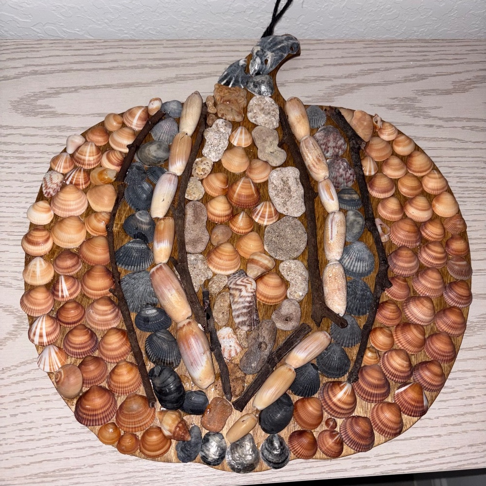 Handmade Coastal-Themed Seashell Art In The Shape Of A Punkin